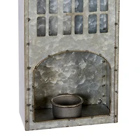 Set of 2 Grey Metal Farmhouse Candle Holder, 13", 18"