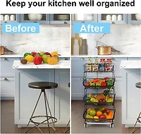 Black 4-Tier Fruit Storage Basket Rolling Cart