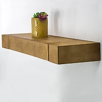 36" Brown Floating Wall Shelf with Drawer