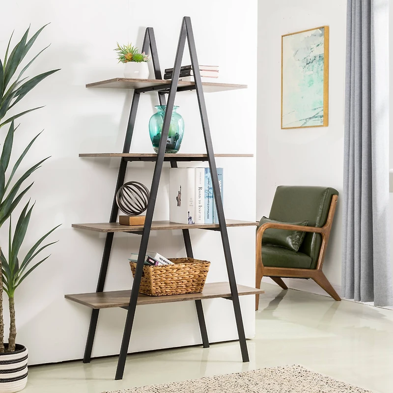 Glitzhome® 5.5ft. Modern Industrial 4-Tier A-Frame Open Ladder Bookshelf