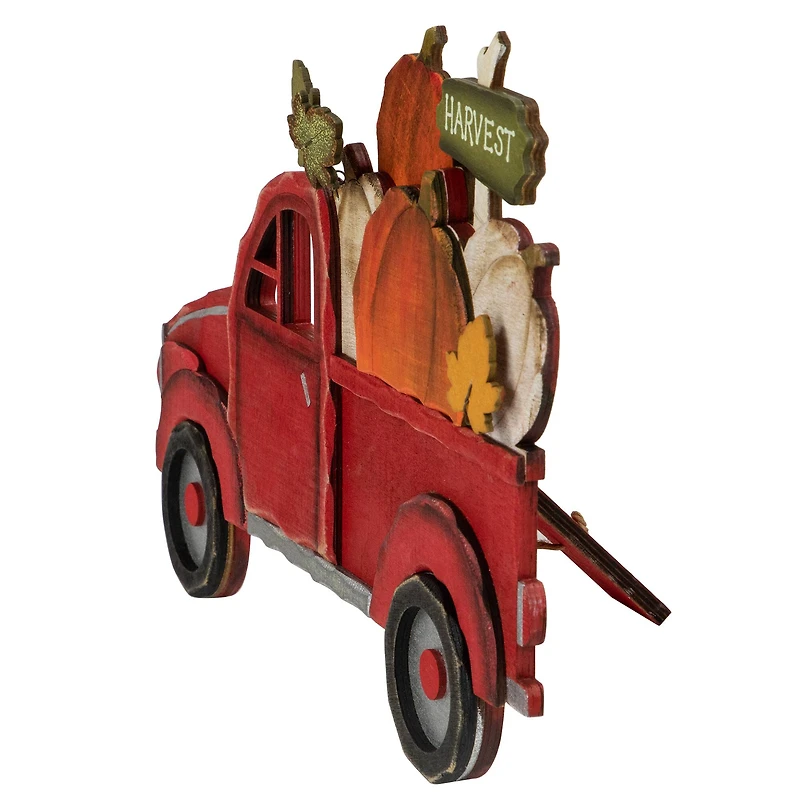 14" Red Truck with Pumpkins Fall Harvest Sign Decoration