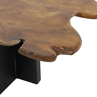 48" Brown Teak Wood Handmade Coffee Table with Brown Live Edge Tabletop
