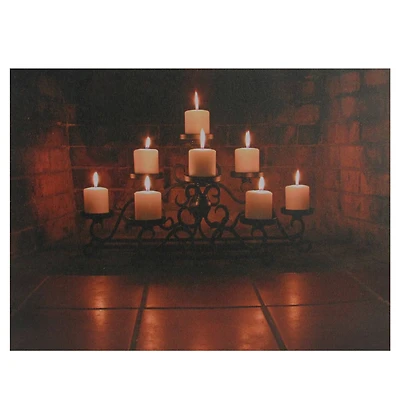 LED Flickering Candles In Fireplace Canvas Wall Art