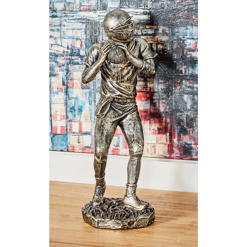 Silver Polystone Sculpture, Baseball Player 16" x 6" x 6"