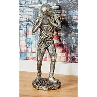 Silver Polystone Sculpture, Baseball Player 16" x 6" x 6"