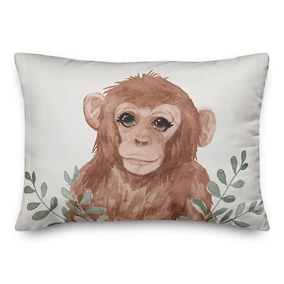 Baby Monkey In Leaves 20" x 14" Throw Pillow