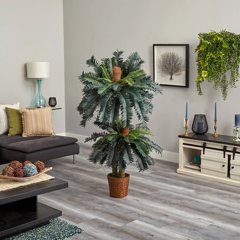 5ft. and 3ft. Potted Double Sago Palm Artificial Tree