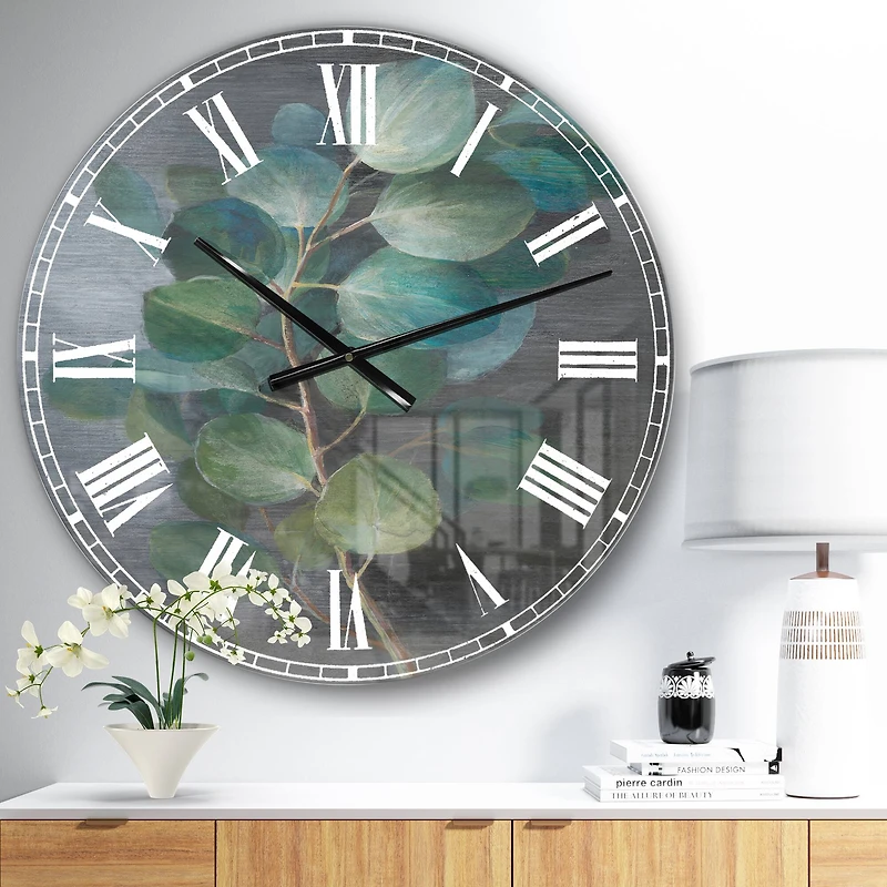 Designart Fresh Leaves I Farmhouse Wall Clock