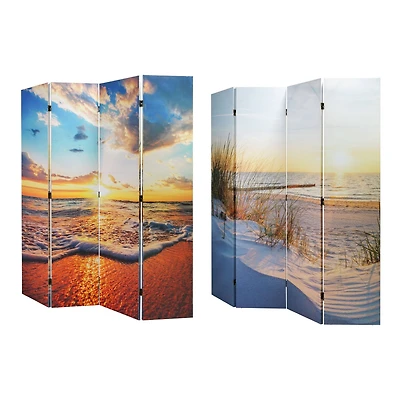 American Art Decor™ 6ft. Double-Sided 4-Panel Baltic Sea Beach Sunrise Portable Canvas Privacy Screen