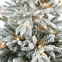 5ft. Pre-Lit Flocked Manchester Spruce Artificial Christmas Tree in Tower Planter, Clear Lights