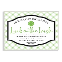 Stupell Industries Saint Patrick's Luck o'the Irish Sign Green Plaid Wall Plaque Art