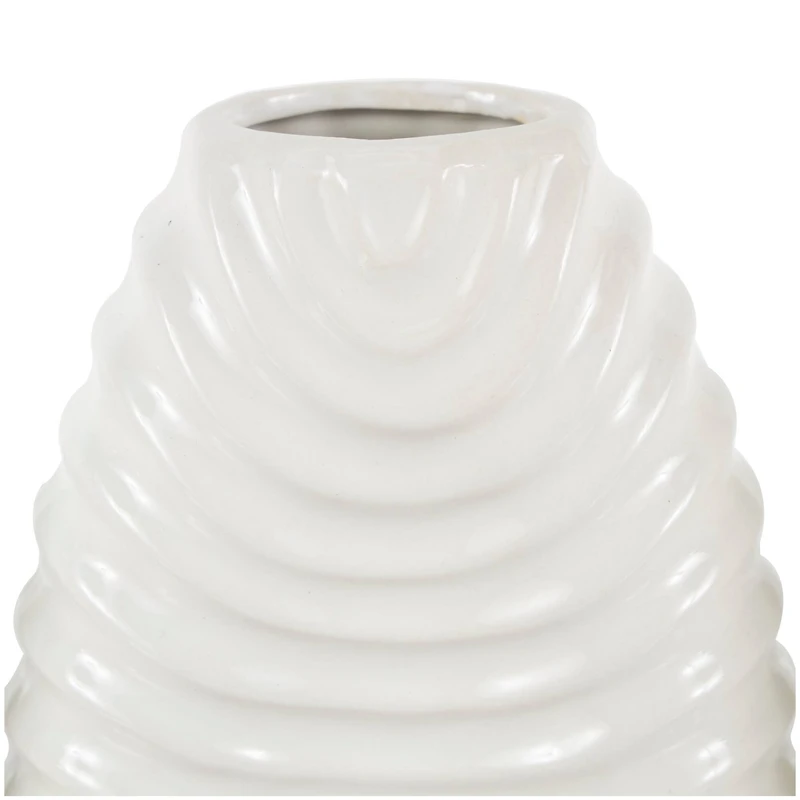White Ceramic Dimensional Ribbed Vase with Varying Shapes Set