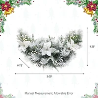 Glitzhome® 36" Pre-Lit Flocked Greenery Pine White Poinsettia & Berry Christmas Swag with Timer