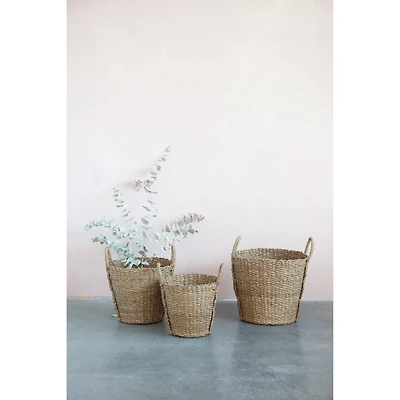 Hello Honey® Natural Handwoven Bankuan Basket with Braided Handles Set