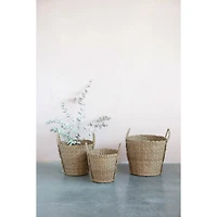 Hello Honey® Natural Handwoven Bankuan Basket with Braided Handles Set