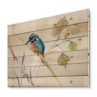 Designart - Common Kingfisher Bird - Traditional Print on Natural Pine Wood