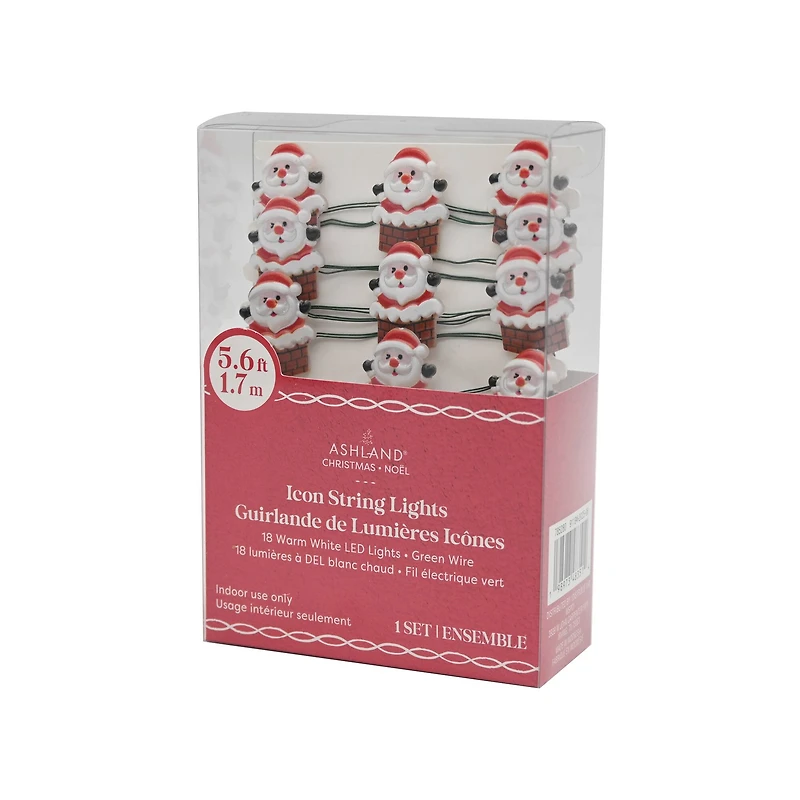 18ct. Warm White LED Santa in Chimney String Lights on Silver Wire by Ashland®