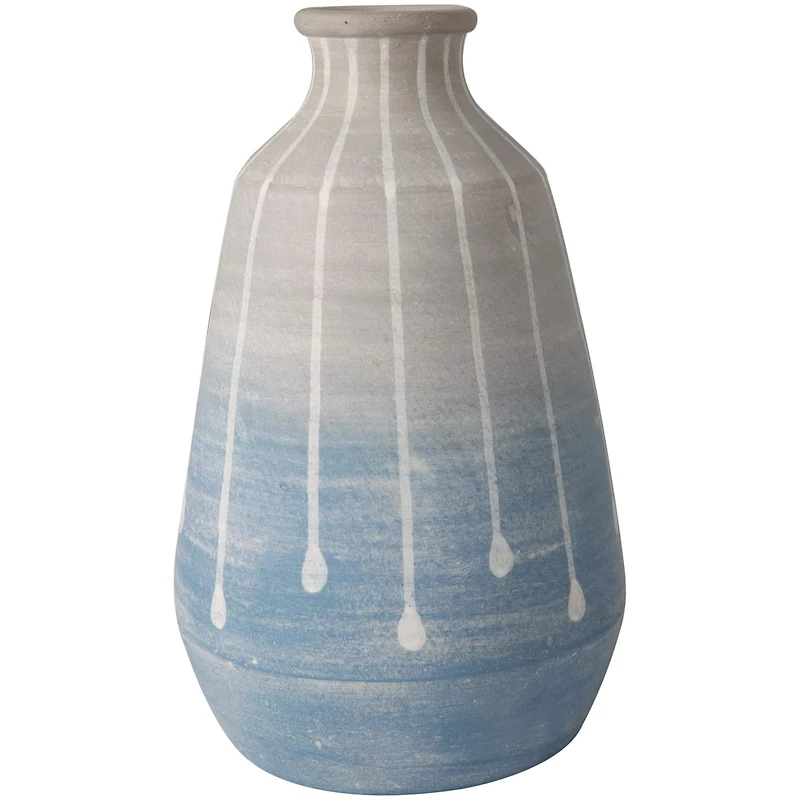 14" Blue & Gray Ombre Ceramic Abstract Drip Vase