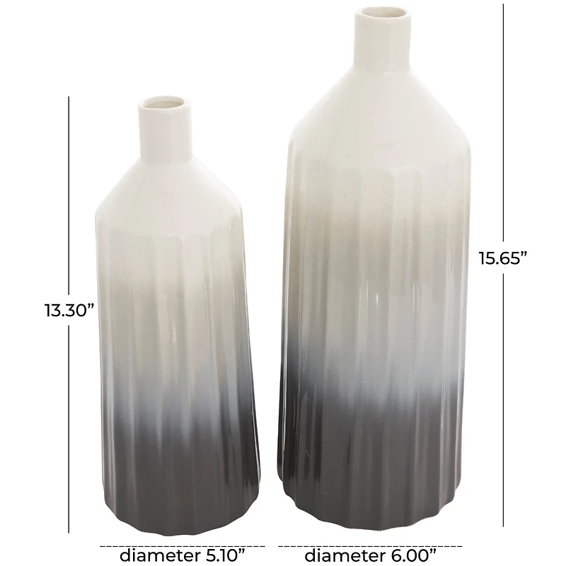 Dark Gray Ceramic Dimensional Textured Ombre Vase with Cream Accent Set