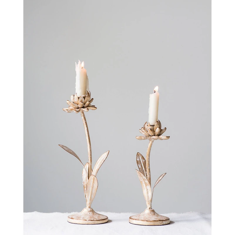 Hello Honey® Gold Metal Flower Shaped Taper Candle Holder Set