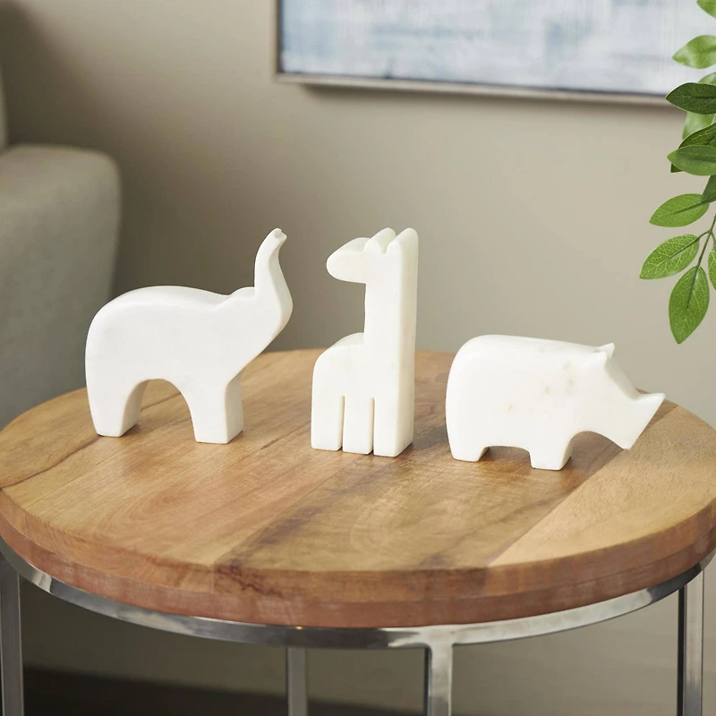 Cream Marble Safari Animals Abstract Sculptures, 3ct.