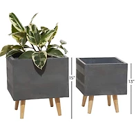 Set of 2 Grey Polystone Contemporary Planter, 13", 15"