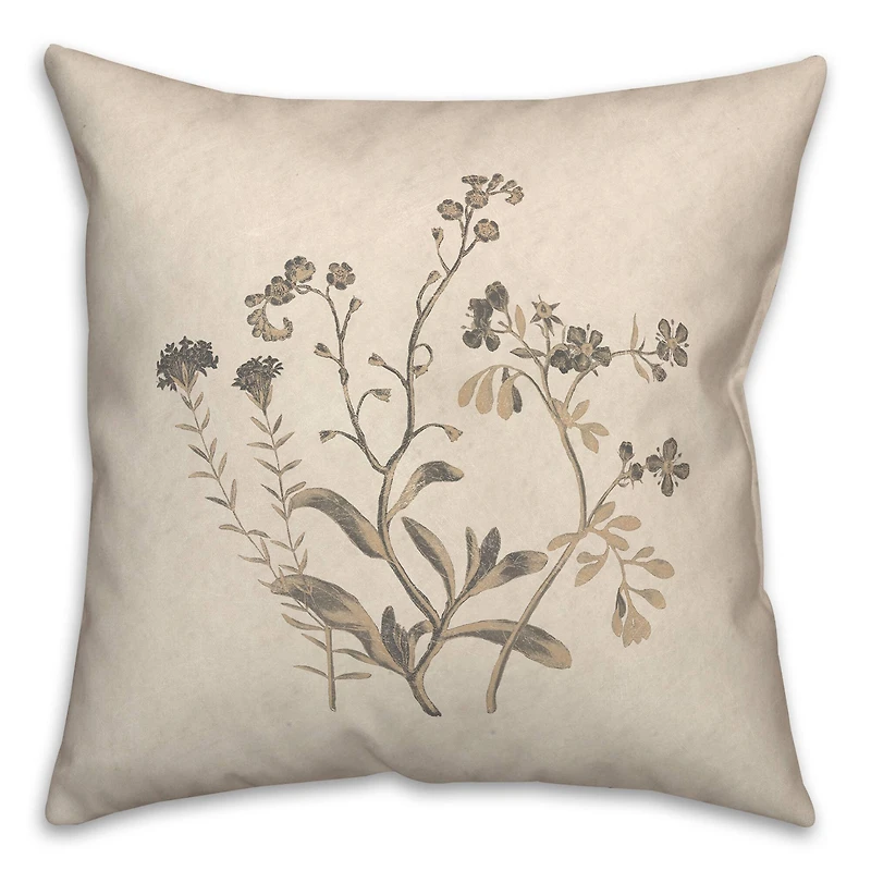 18" x 18" Charcoal Tan Botanicals Texture II Indoor & Outdoor Throw Pillow