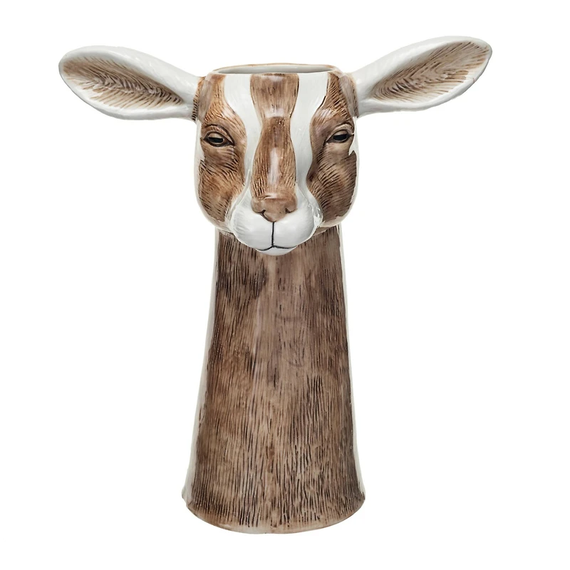 Hello Honey® 11" Brown & White Hand-Painted Decorative Stoneware Goat Vase