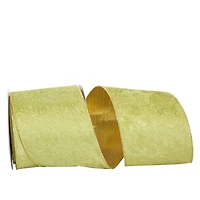 JAM Paper 4" x 10yd. Green Wired Gold Back Plush Velvet Ribbon