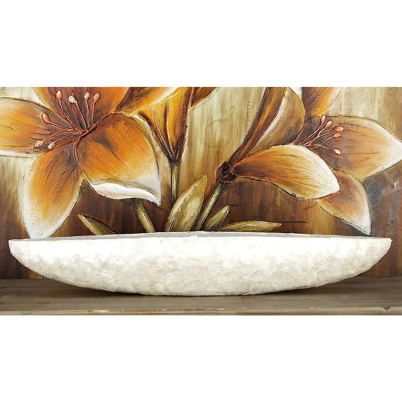36'' White Resin & Shell Coastal Decorative Bowl