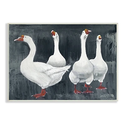 Stupell Industries Gaggle of White Geese Vintage Farm Bird Animals Wall Plaque