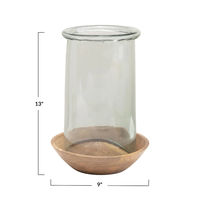 Hello Honey® 13'' Glass Hurricane with Wood Base