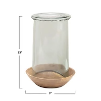 Hello Honey® 13'' Glass Hurricane with Wood Base