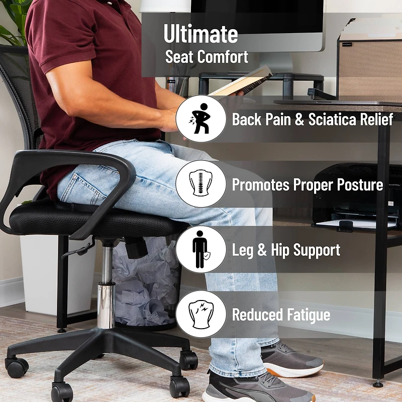 Mind Reader Donut Pillow Seat Cushion with Air-Cloud Technology, Tailbone, Hemorrhoid, Pregnancy Relief, Black