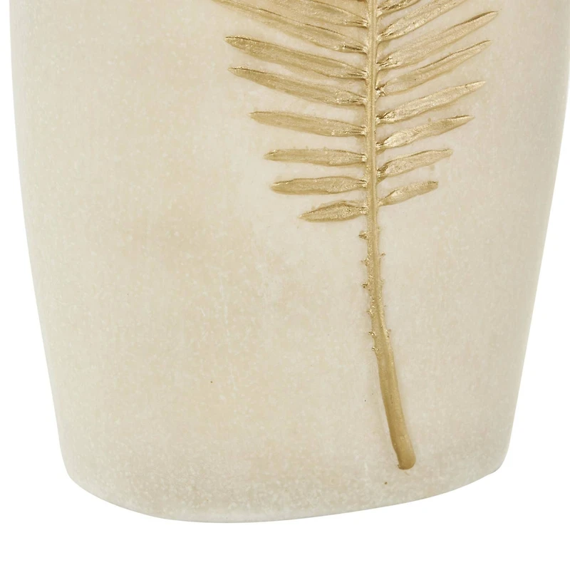 Cream Polystone Vase with Gold Leaf Relief