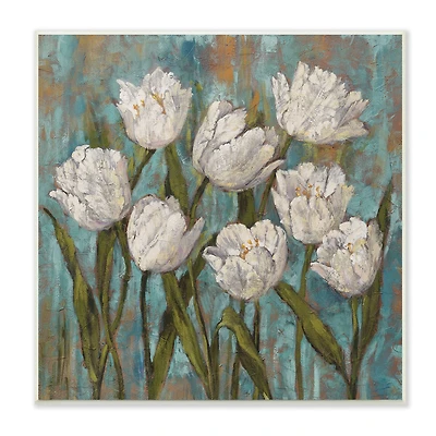 Stupell Industries Vintage Country White Tulips over Distressed Soft Blue ,12" x 12"