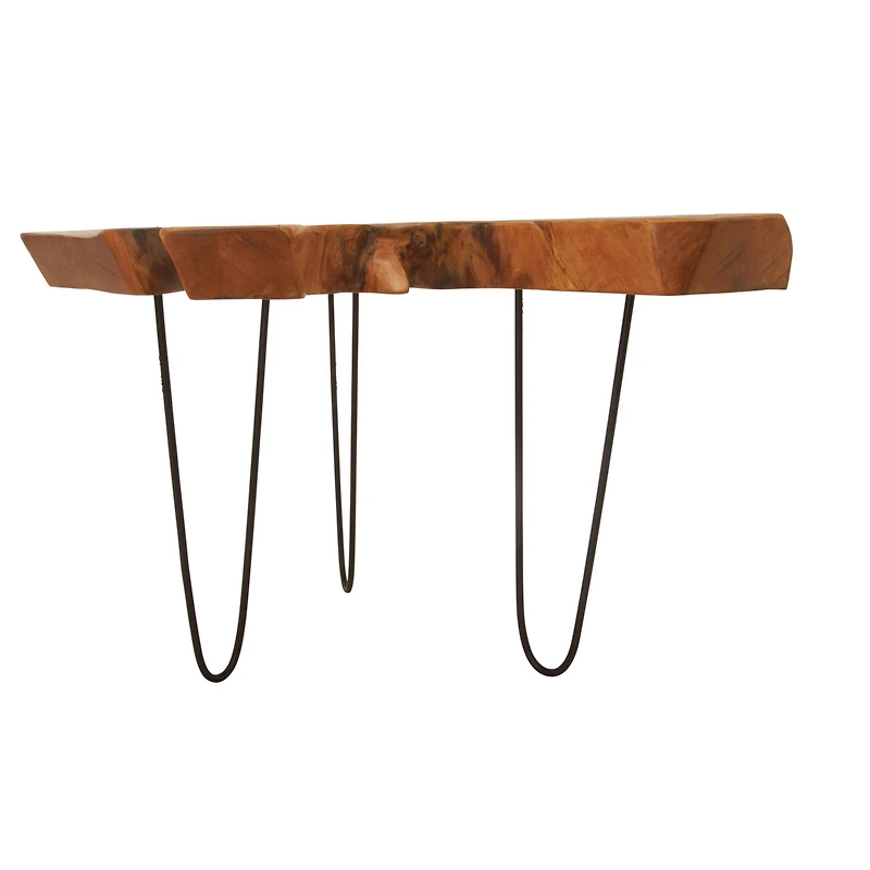 28" Brown Teak Contemporary Coffee Table
