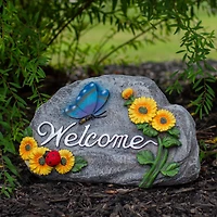 10.5" Gray Spring Butterfly & Sunflower Welcome Outdoor Garden Stone