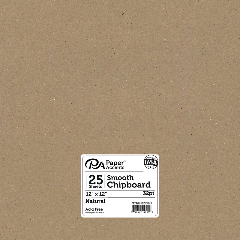 PA Paper™ Accents Natural 12" x 12" 32pt. Heavy Chipboard, 25 Sheets