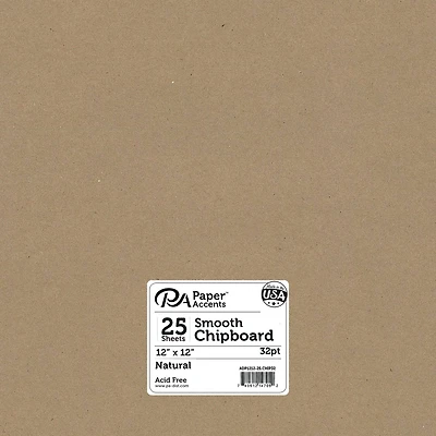 PA Paper™ Accents Natural 12" x 12" 32pt. Heavy Chipboard, 25 Sheets