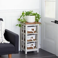 29" White Farmhouse Rattan Storage Unit
