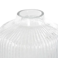 11" Clear Glass Ribbed Fluted Decorative Vase