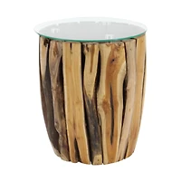 18" Brown Rustic Teak Wood Accent Table