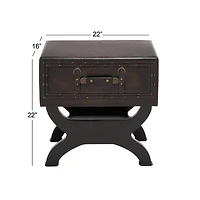 Brown Wood and Faux  Leather Traditional Accent Table, 22" x 22" x 16"