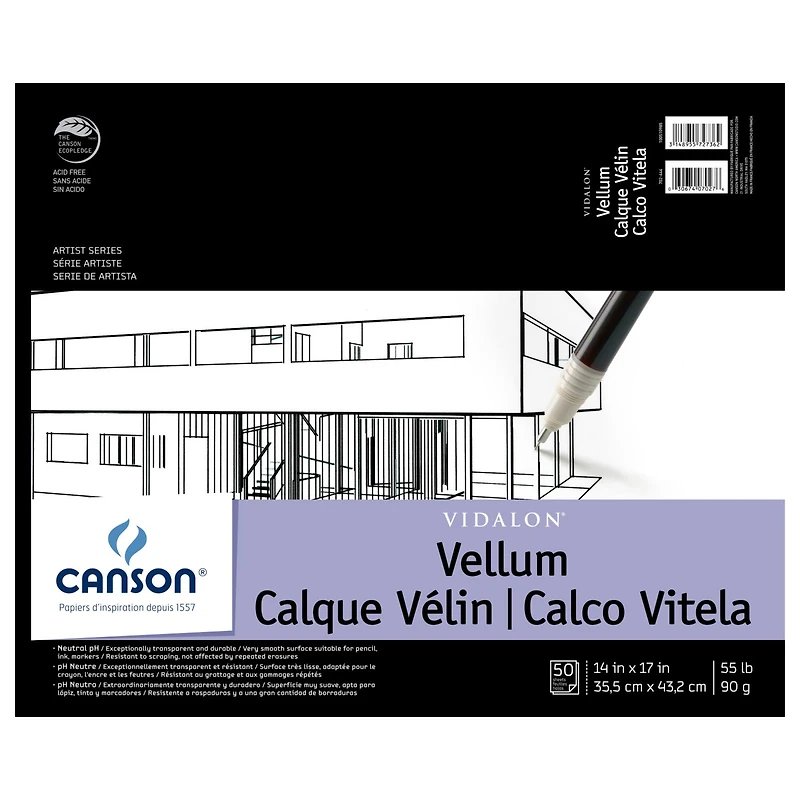 6 Pack: Canson® Artist Series Vidalon® Vellum Tracing Paper Pad, 14" x 17"