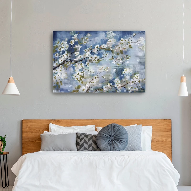 Cherry Blossoms Branch Blue And White Landscape Canvas Giclee