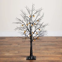 3ft. Pre-Lit Artificial Halloween Black Twig Tree with 18 Orange LED Pumpkin Shaped Lights
