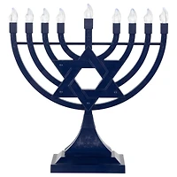 Battery Operated LED Lighted Star of David Hanukkah Menorah - 11.75" - Blue