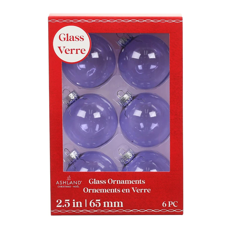 6 Pack 2.5" Translucent Lilac Glass Ball Ornaments by Ashland®