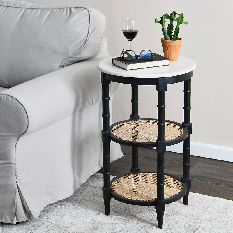 Hello Honey® 28" Round Wood End Table with Marble Top